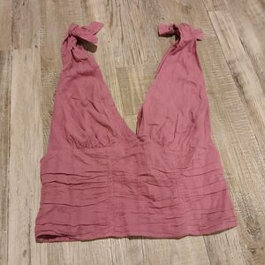 Free People Women's Pink and Purple Crop-top Size Large Boho Modern Bohemian